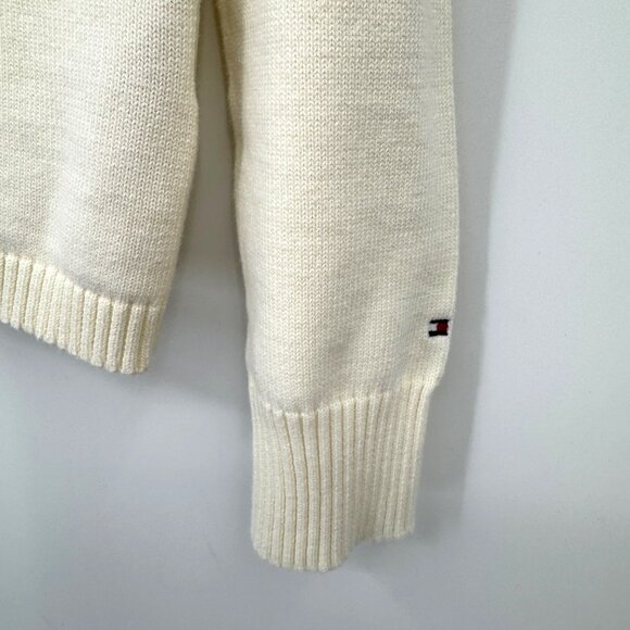 Tommy Hilfiger 1/4 quarter zip sweater spell out cotton men’s size Medium ivory - Picture 2 of 11